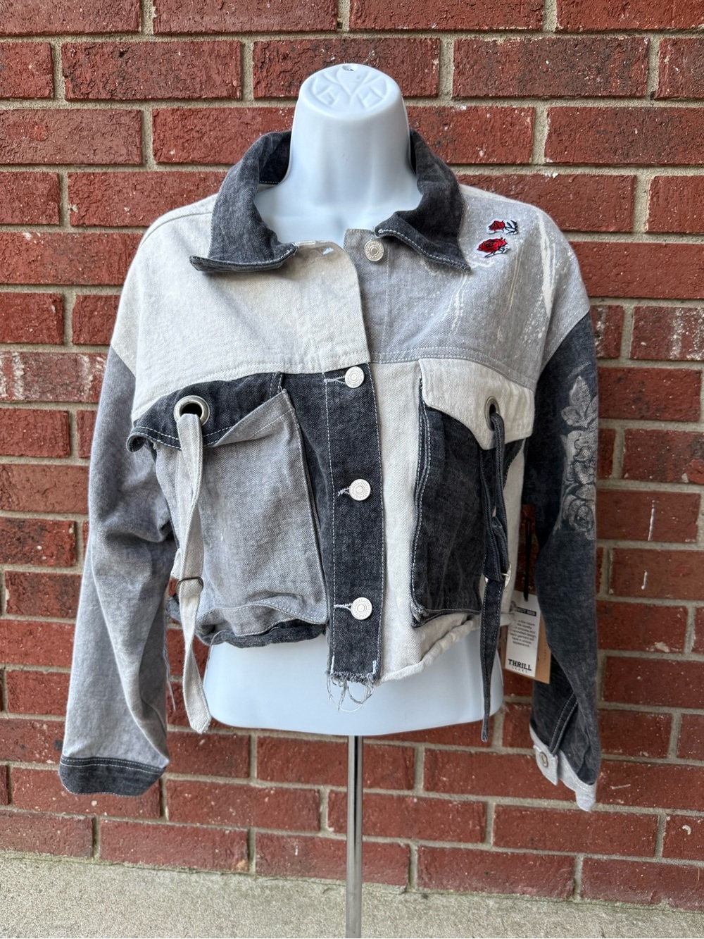 Nwt - handmade Thrill Two-Tone Cropped Denim Jacket